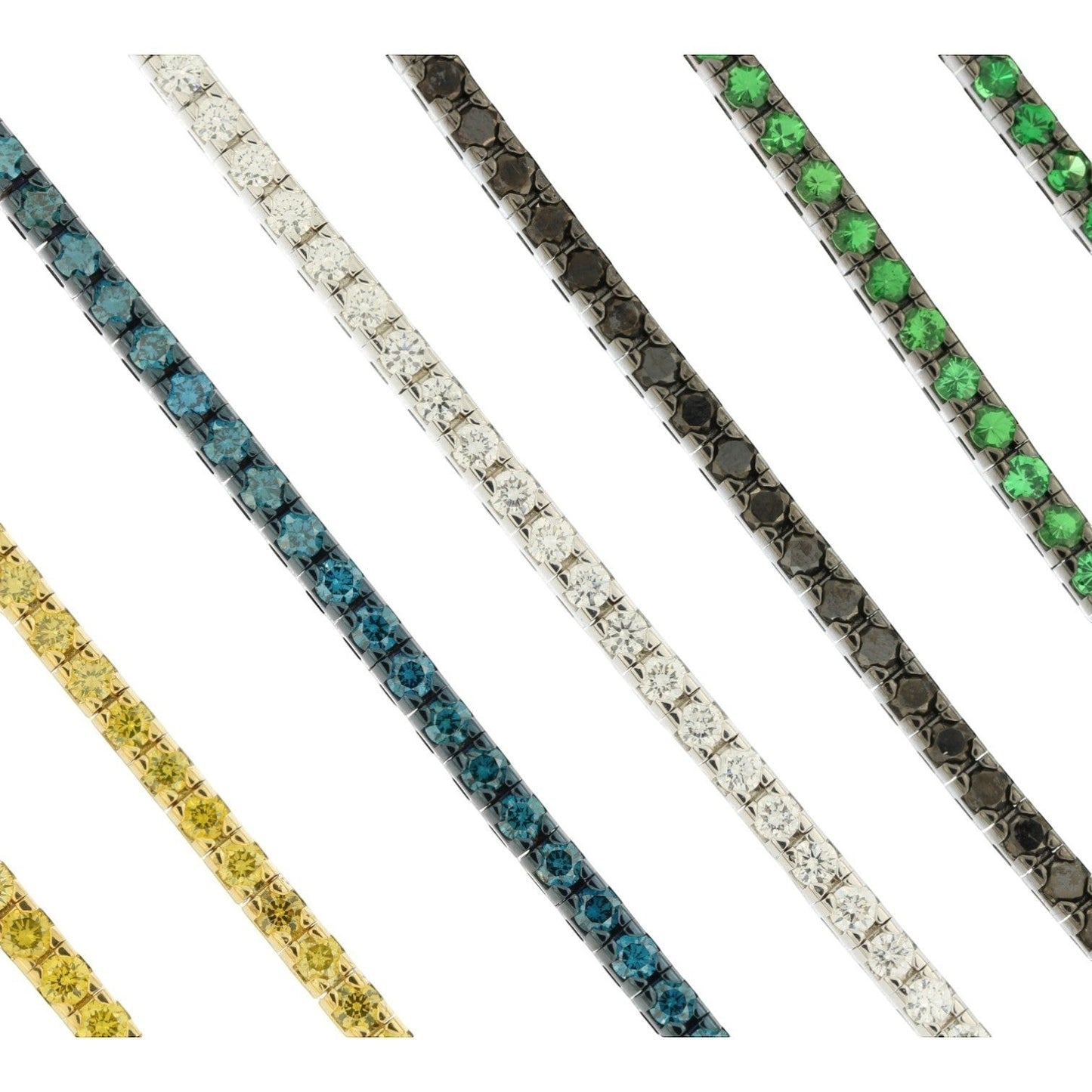 hofjewellery Tennis for Him collection featuring multi-colored gemstone tennis bracelets in a variety of vibrant hues.