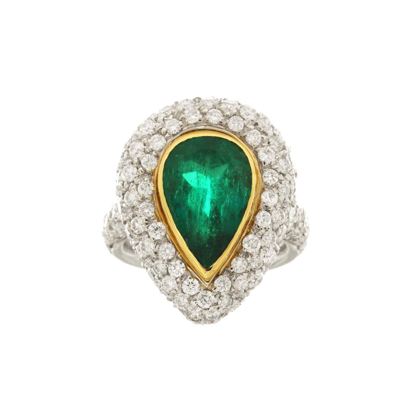 Smeraldo Splendore II - White Gold Pear-Shaped Emerald and Diamond Halo Ring