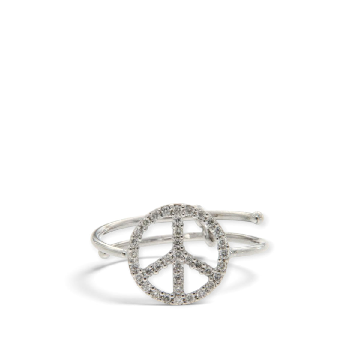 Diamond-set peace-sign ring with an open band in 18K white gold, reference 2204R.