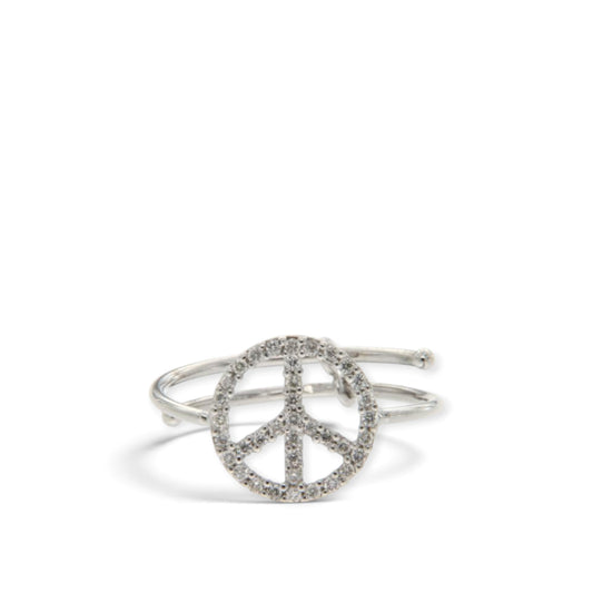 Diamond-set peace-sign ring with an open band in 18K white gold, reference 2204R.