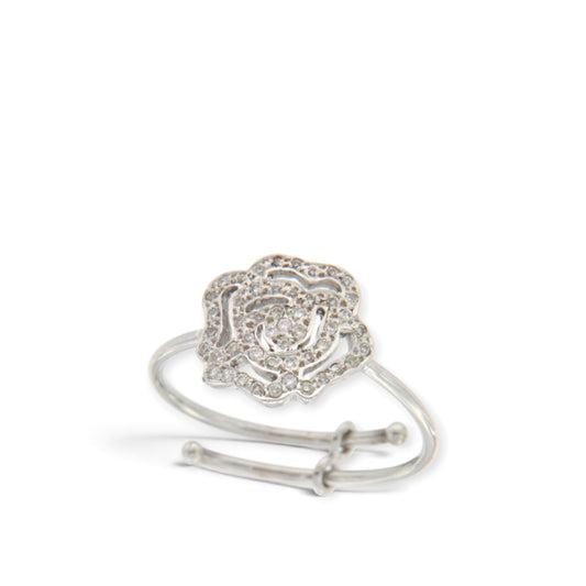 18K white gold open-band ring with a diamond-set rose motif, reference 2213R.