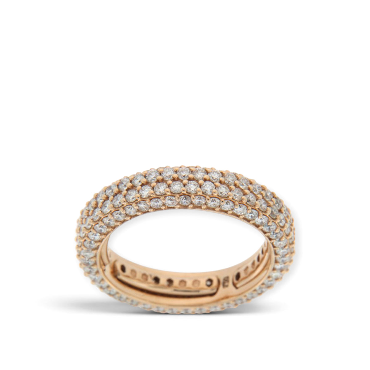 Angled front view of the multi-row round diamond band in 18K rose gold, showing the diamond rows and inner band, reference 2240R.
