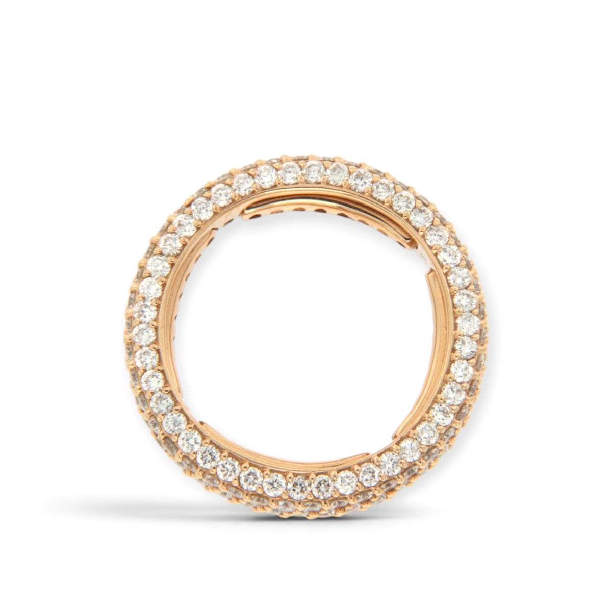 Side profile of the multi-row diamond band in 18K rose gold, showing a circular diamond-set edge and inner setting, reference 2240R.