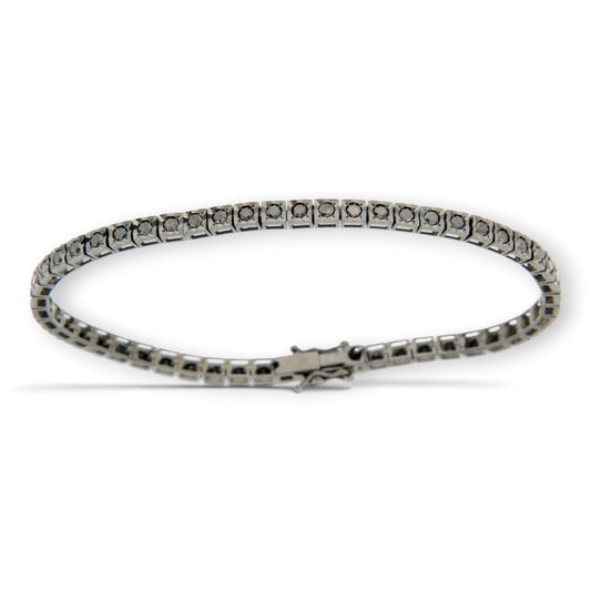 Black diamond tennis bracelet in 18K black gold, arranged in an oval with the clasp visible, reference 2370B.