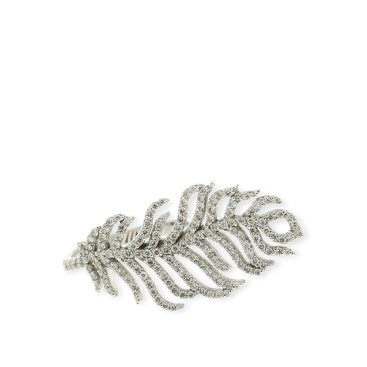 Openwork feather ring set with round diamonds in 18K white gold, reference 2604R.