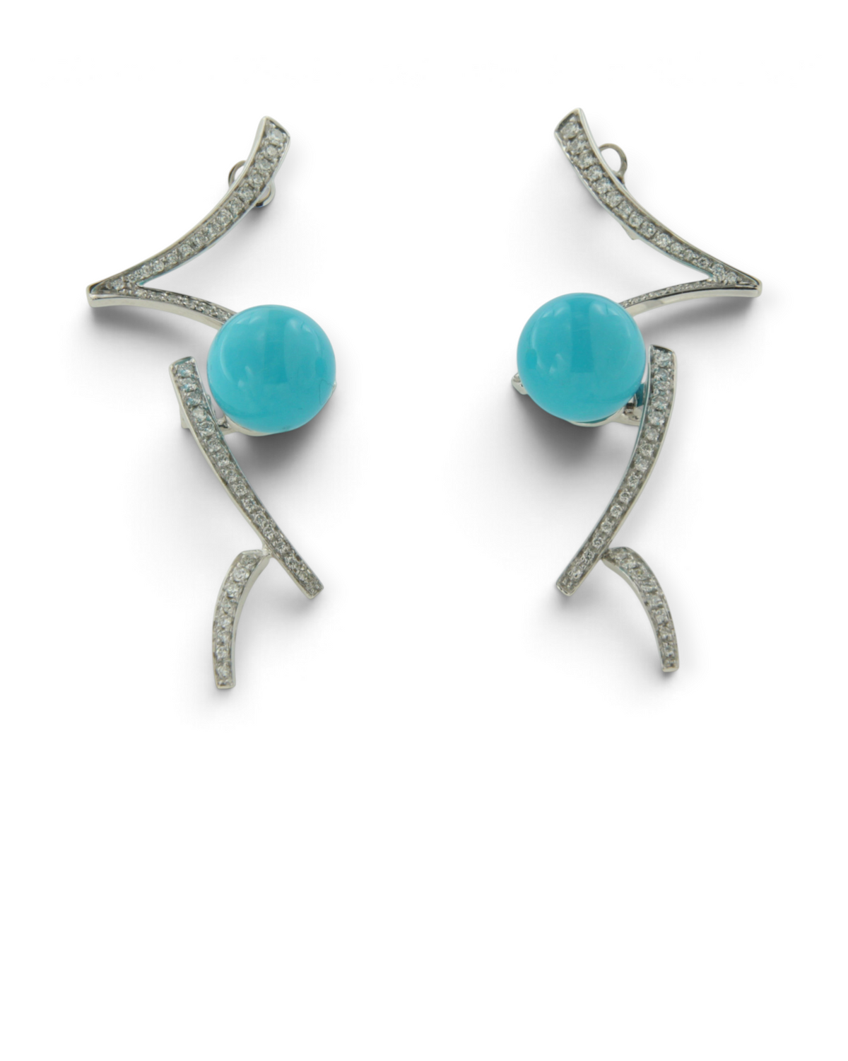 hofjewellery Caeruleum 18K white gold earrings with brilliant round diamonds and blue enamel accents