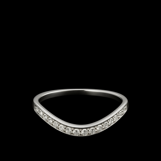 hofjewellery curved diamond band in 18K white gold with 0.18ct round diamonds on a black background