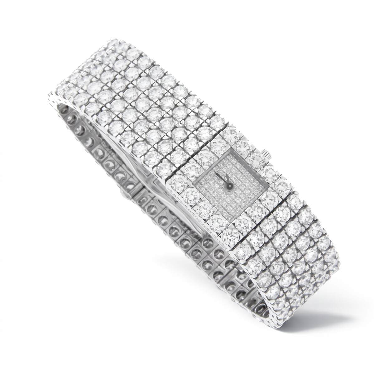 hofjewellery 18K white gold watch featuring 36.42ct round brilliant diamonds with a pavé dial and link bracelet
