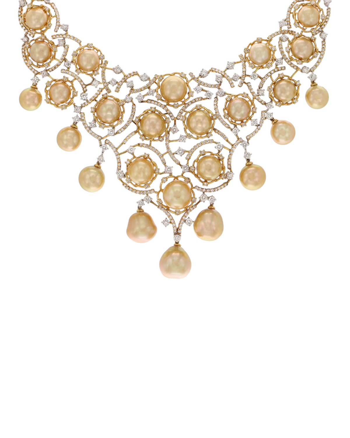 hofjewellery Luminous necklace featuring 33 golden South Sea pearls and 21.80ct brilliant diamonds in 18K gold