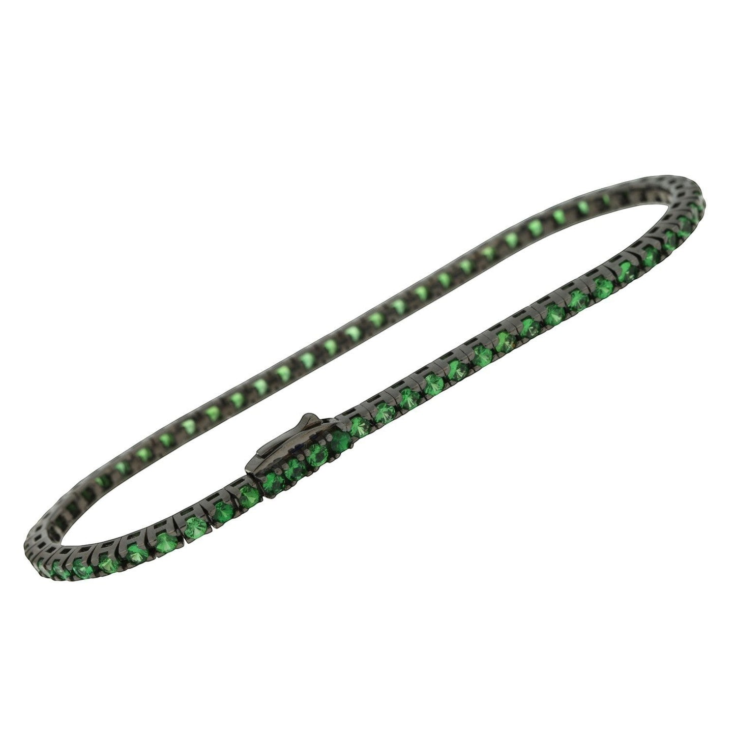 hofjewellery Tennis for Him bracelet featuring vibrant green round-cut stones set in a sleek black metal band.