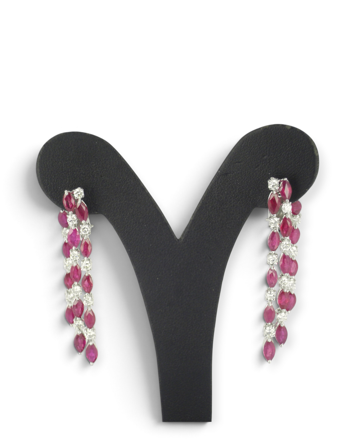 hofjewellery 18K white gold tassel earrings with marquise rubies and round diamonds for formal wear.