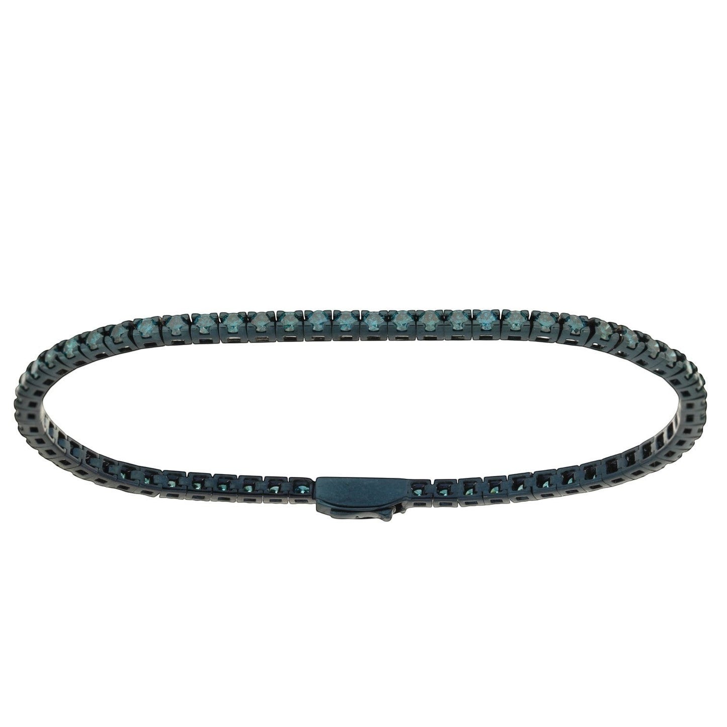 hofjewellery men's tennis bracelet featuring round blue stones set in a sleek black metal band with a secure clasp.