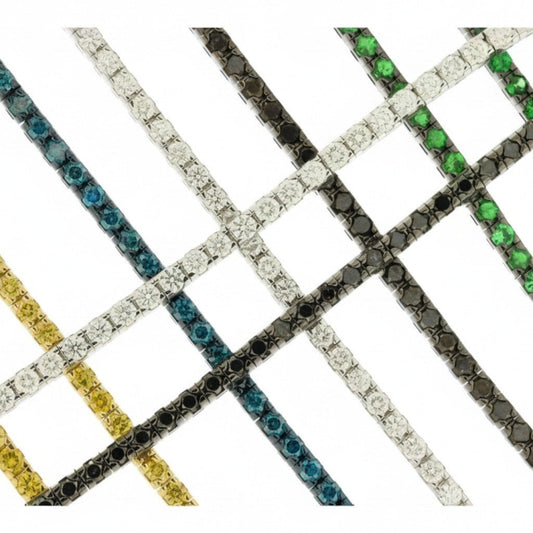 hofjewellery Tennis for Him collection featuring multi-colored gemstone tennis bracelets for men in a grid pattern.