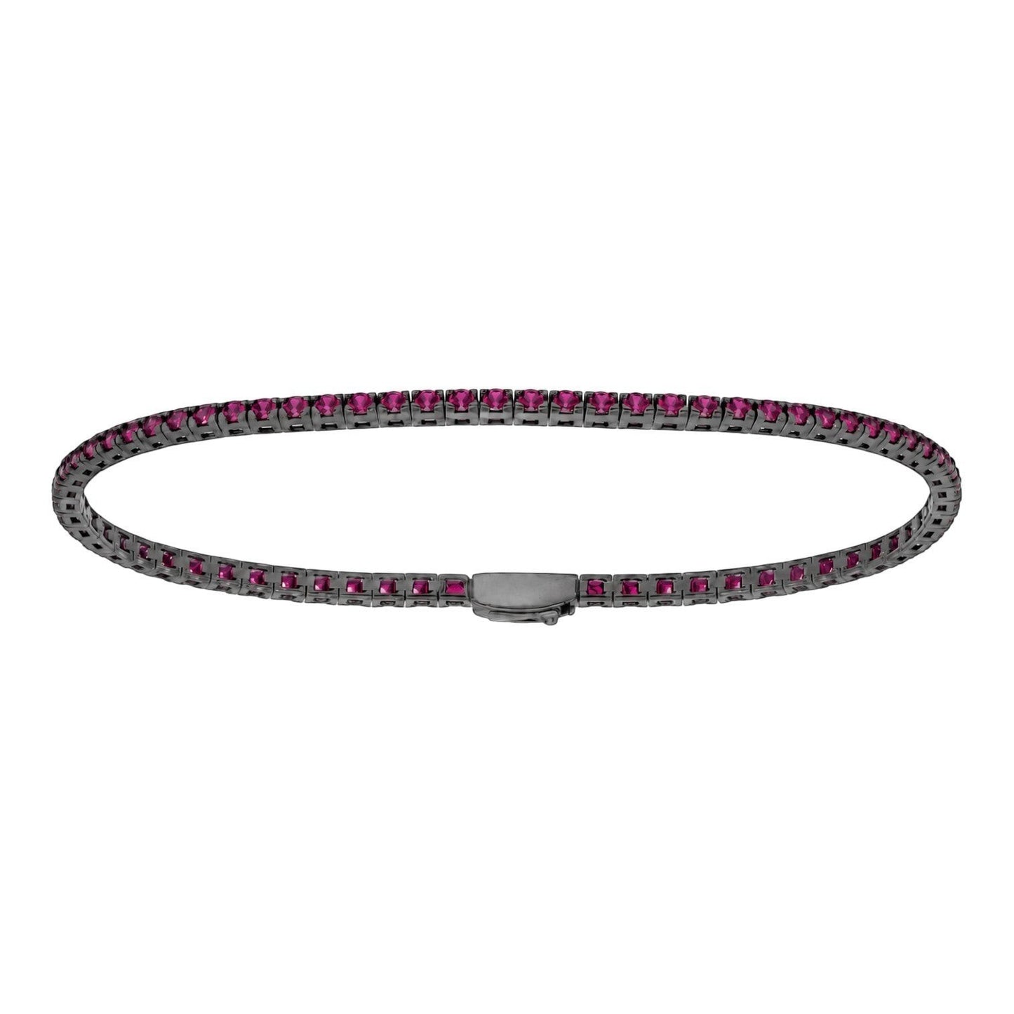 hofjewellery Tennis for Him bracelet featuring vibrant pink stones set in a sleek black metal band.