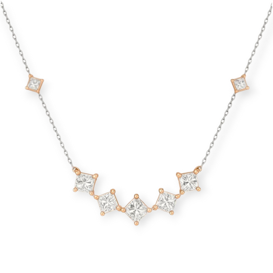 hofjewellery 18K rose and white gold necklace featuring 2.80ct princess cut diamonds in a delicate chain design.