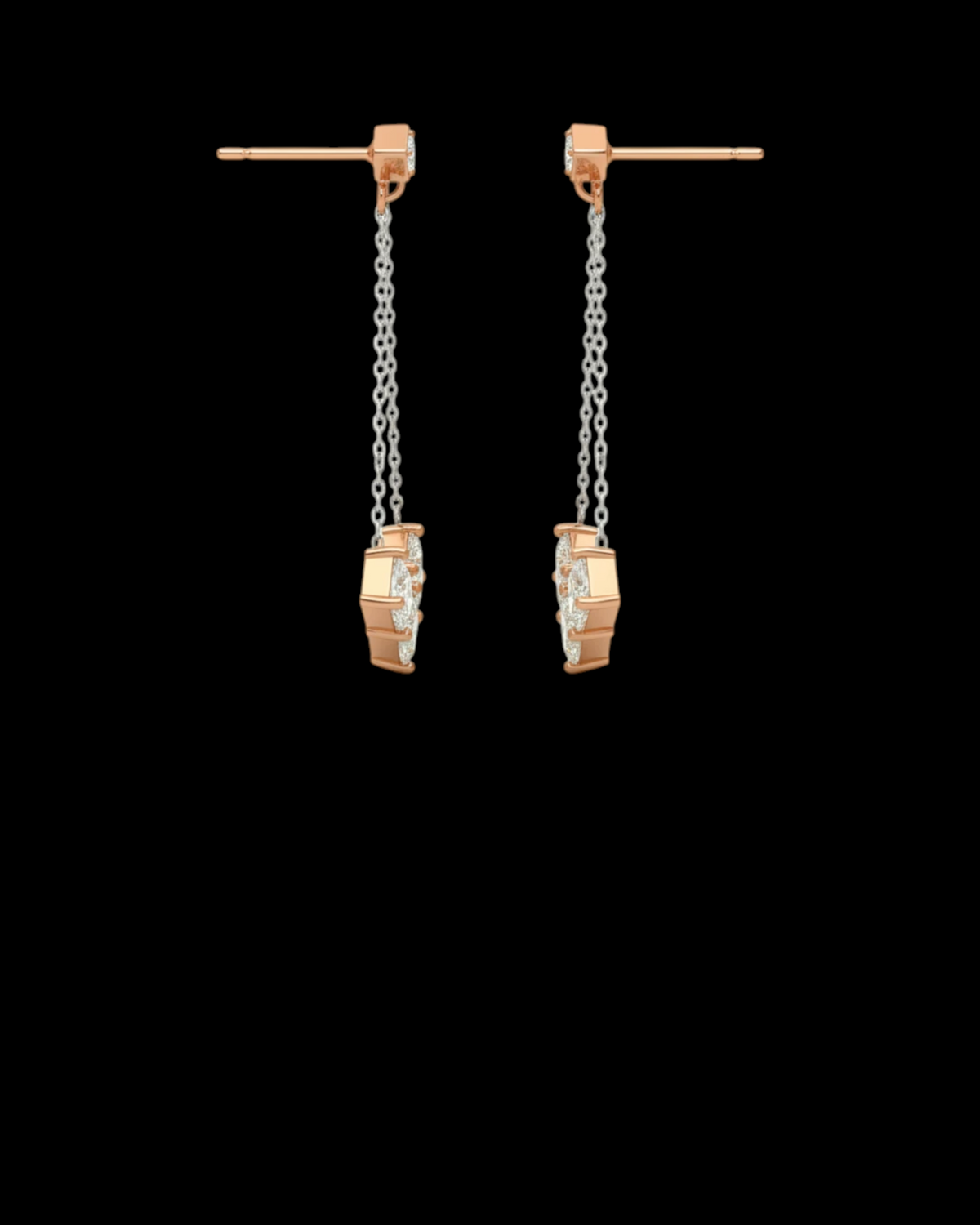 hofjewellery Princess the III 18K rose and white gold drop earrings with princess-cut and round natural diamonds