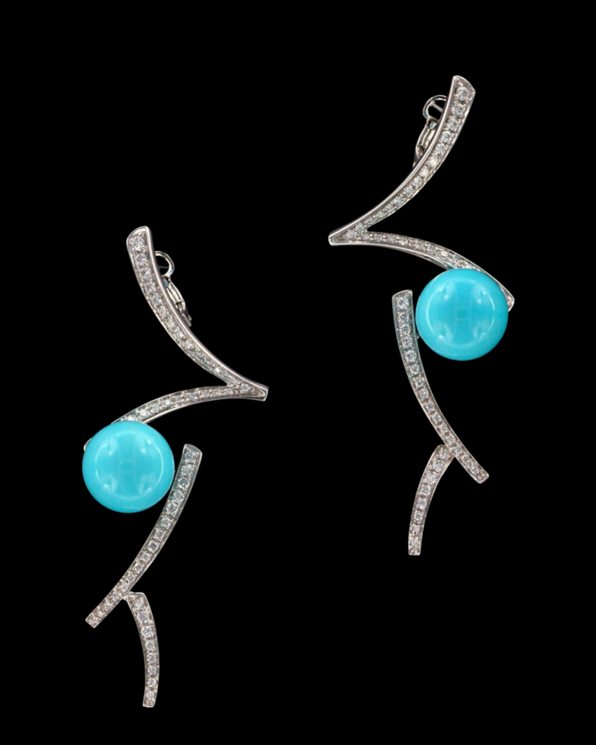 hofjewellery 18K white gold earrings with brilliant round diamonds and vibrant blue enamel accents