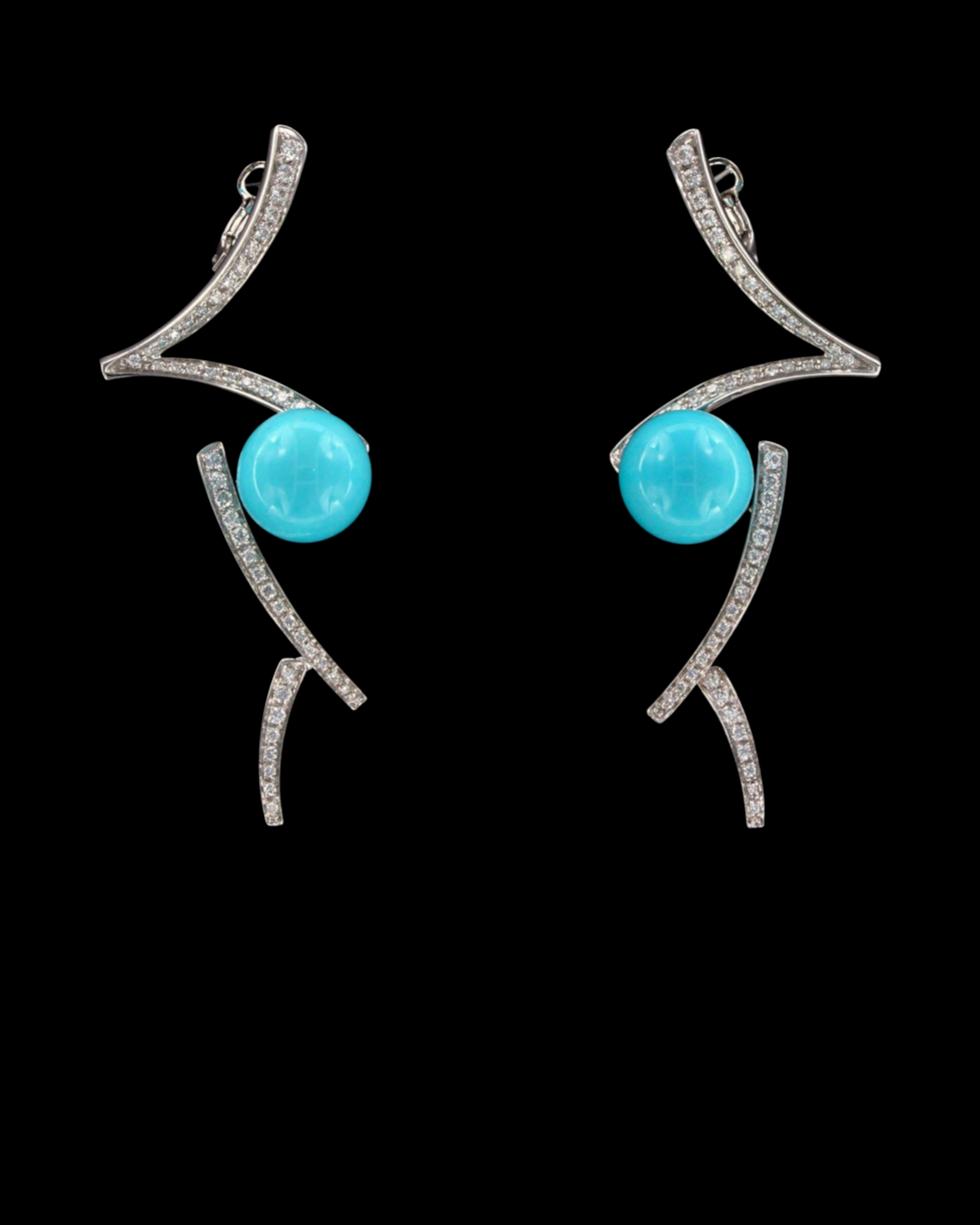 hofjewellery 18K white gold earrings featuring brilliant round diamonds and vibrant blue enamel accents