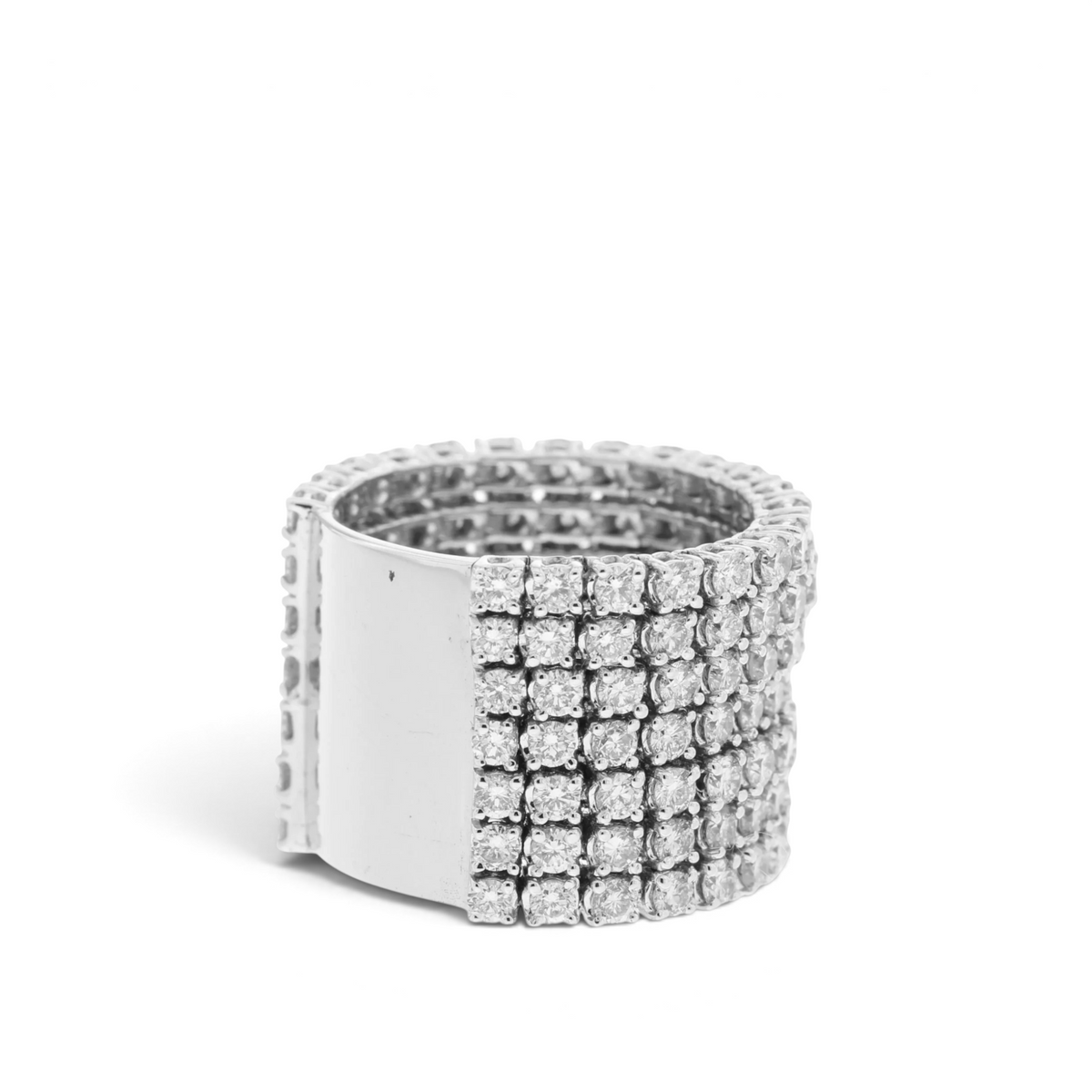 Wide multi-row diamond band in 18K white gold, reference 1006R.